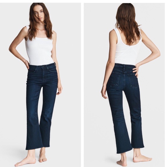 RAG & BONE Mid Rise Crop Flare Jeans in RIVINGTON WASH SIZE 24 - Picture 2 of 14